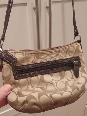 Coach Beige Signature Canvas Crossbody with Dark Brown Trim